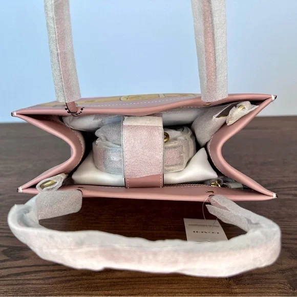New Coach Cashin Carry Bag 22 with Trompe L'oeil Print in Light Blush Multi - Picture 5 of 11